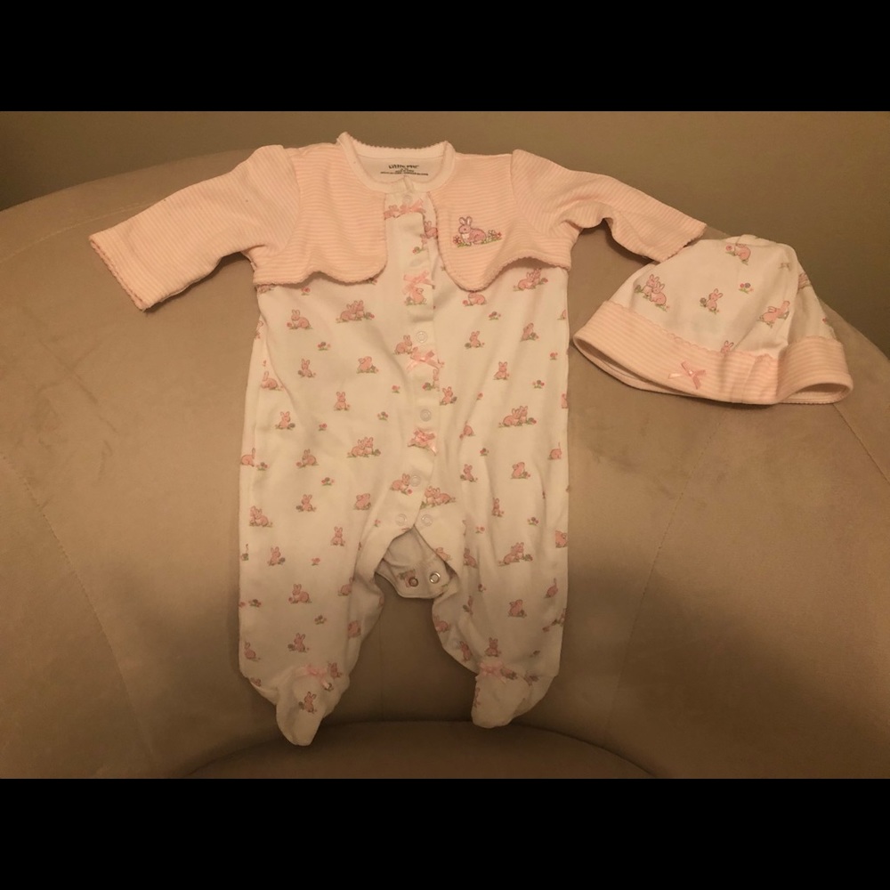 Little Me-Baby Bunnies Footed One-Piece And Hat-3M